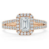 Emerald Cut Lab Diamond Engagement Ring, Classic Halo with Split Shank