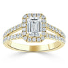 Emerald Cut Lab Diamond Engagement Ring, Classic Halo with Split Shank