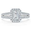 Emerald Cut Lab Diamond Engagement Ring, Classic Halo with Split Shank