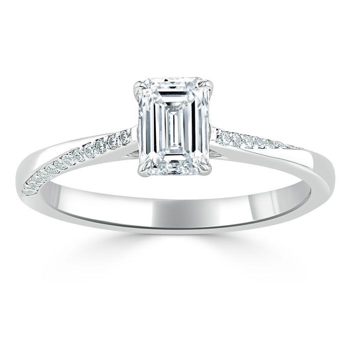 Emerald Cut Lab Diamond Engagement Ring, Classic Style