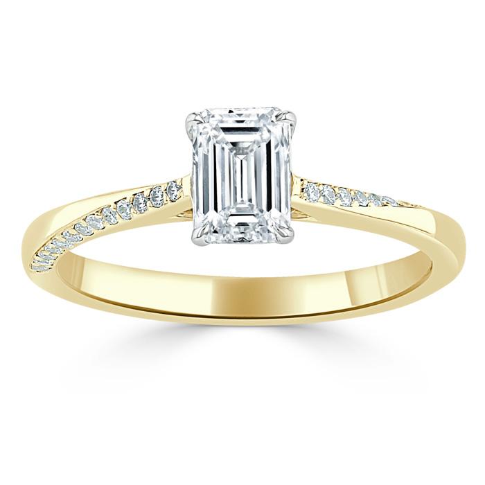 Emerald Cut Lab Diamond Engagement Ring, Classic Style