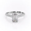 Emerald Cut Lab Diamond Engagement Ring, Pave Set Shoulders