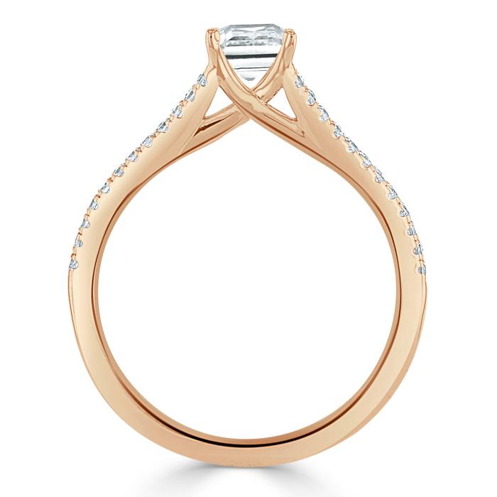 Emerald Cut Lab Diamond Engagement Ring, Split Shank