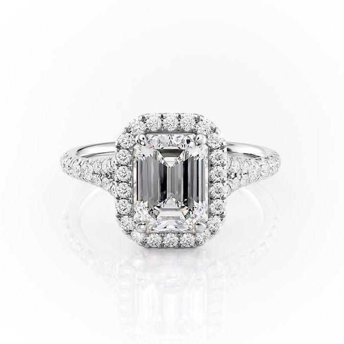 Emerald Cut Lab Diamond Engagement Ring, Split Shank