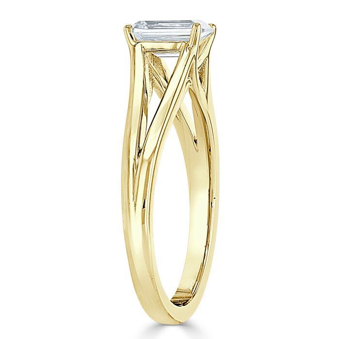 Emerald Cut Lab Diamond Engagement Ring, Tiffany Style Split Shank