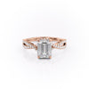 Emerald Cut Lab Diamond Engagement Ring, Twisted Stone Set Shoulders