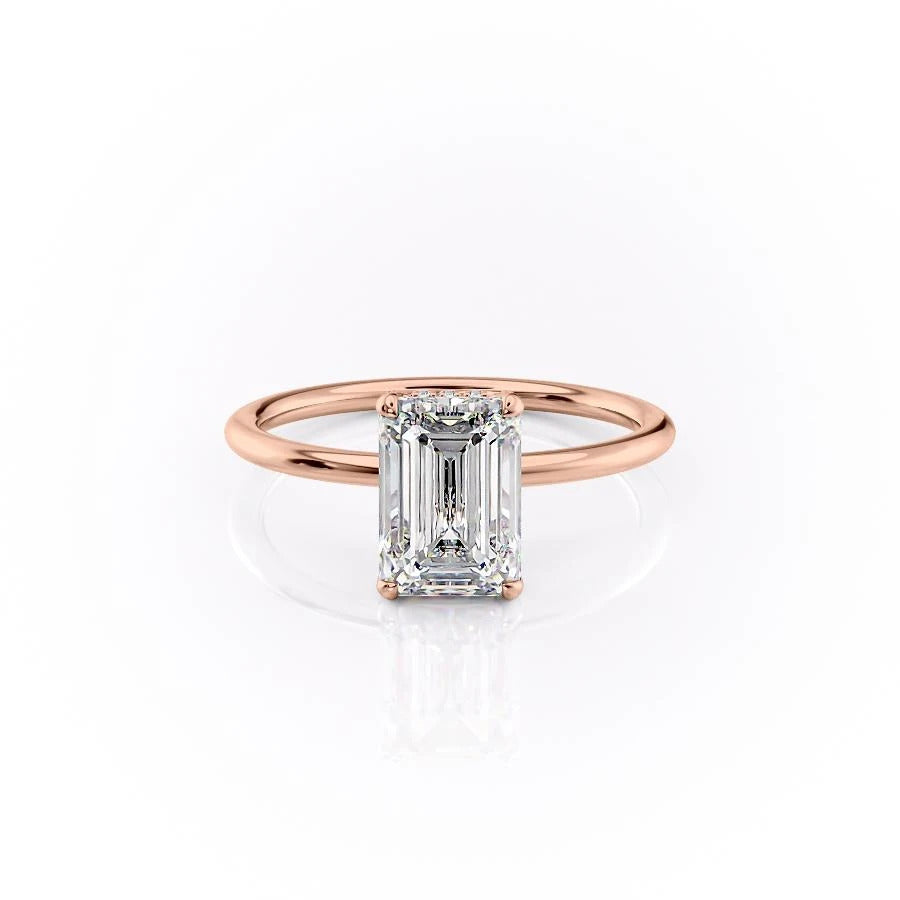 Emerald Cut Lab Diamond Ring, Hidden Halo Design