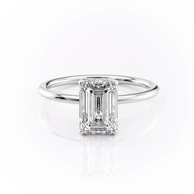 Emerald Cut Lab Diamond Ring, Hidden Halo Design