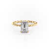 Emerald Cut Lab Diamond Ring, Twisted Band With Hidden Halo