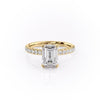 Emerald Cut Lab Diamond Shoulder Set Ring With Block Halo
