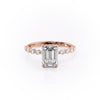 Emerald Cut Lab Diamond Shoulder Set Ring With Hidden Halo