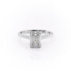 Emerald Cut Lab Diamond Shoulder Set Ring With Hidden Halo