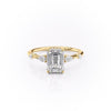 Emerald Cut Lab Diamond Shoulder Set Ring With Hidden Halo