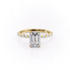 Emerald Cut Lab Diamond Shoulder Set Ring With Hidden Halo