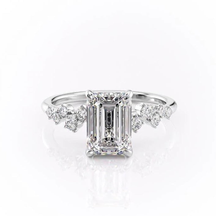Emerald Cut Lab Diamond With Hidden Halo And Side Stones