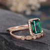 Lab Emerald & Lab Diamond Bridal Ring Set