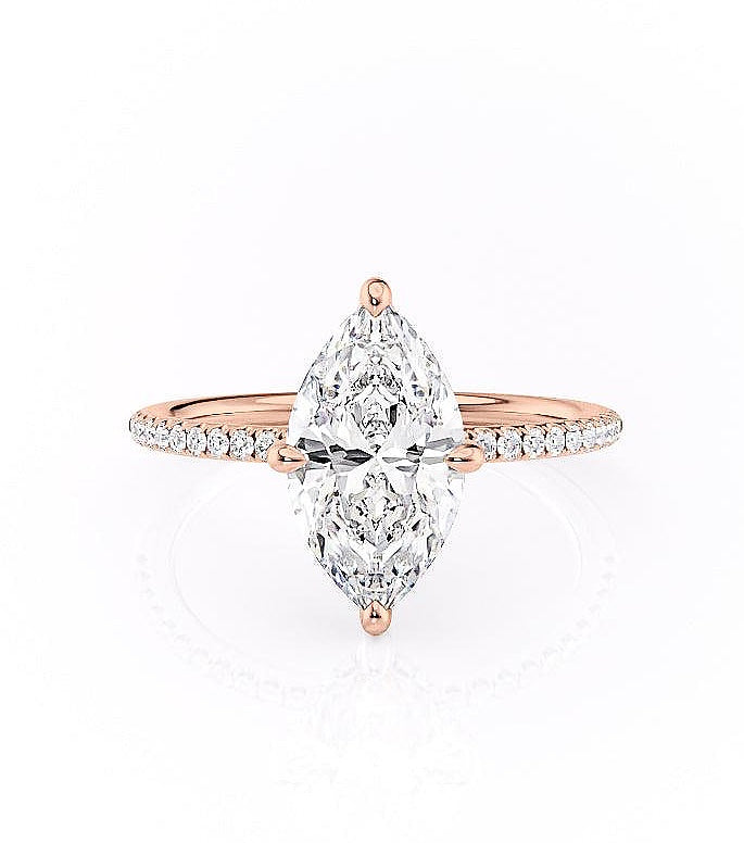 Maquise Cut Lab Diamond Engagement Ring, Hidden Halo