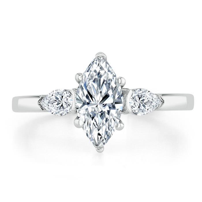 Marquise Cut Lab Diamond 3 Stone Engagement Ring
