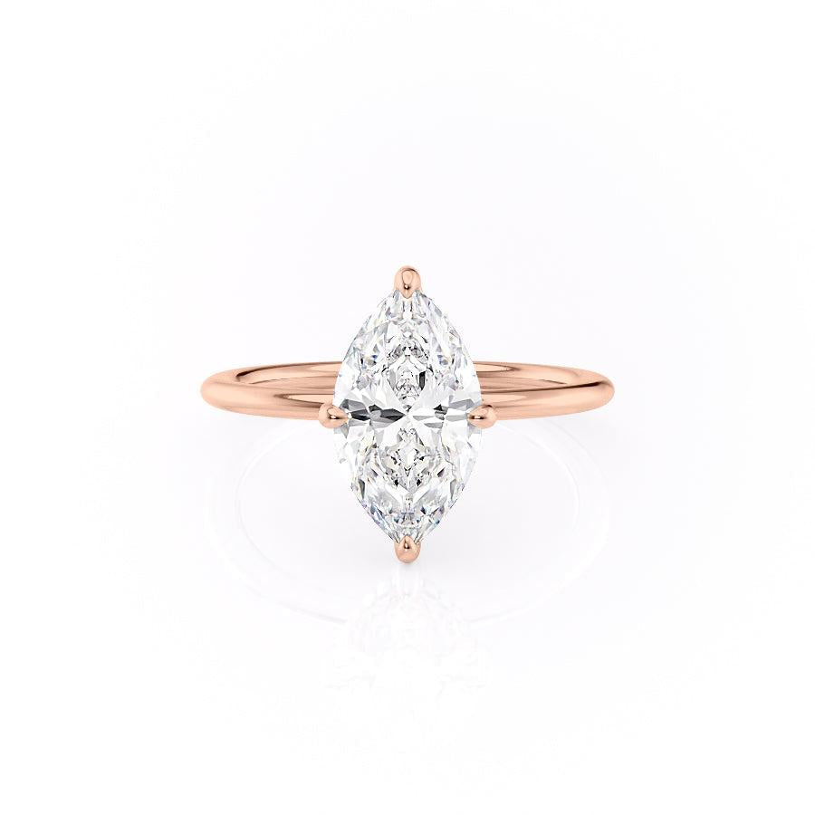 Marquise Cut Lab Diamond Engagement Ring With Hidden Halo