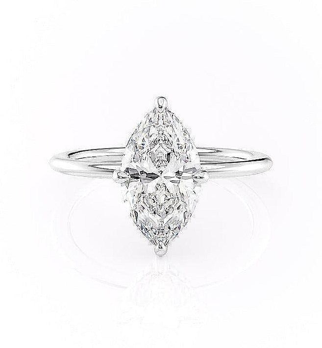 Marquise Cut Lab Diamond Engagement Ring With Hidden Halo