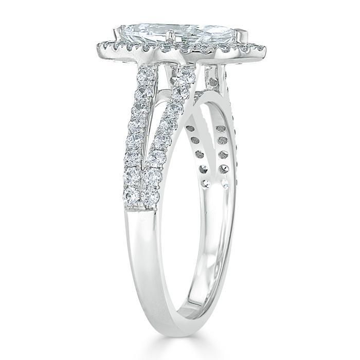 Marquise Cut Lab Diamond Halo Engagement Ring, Tiffany Style