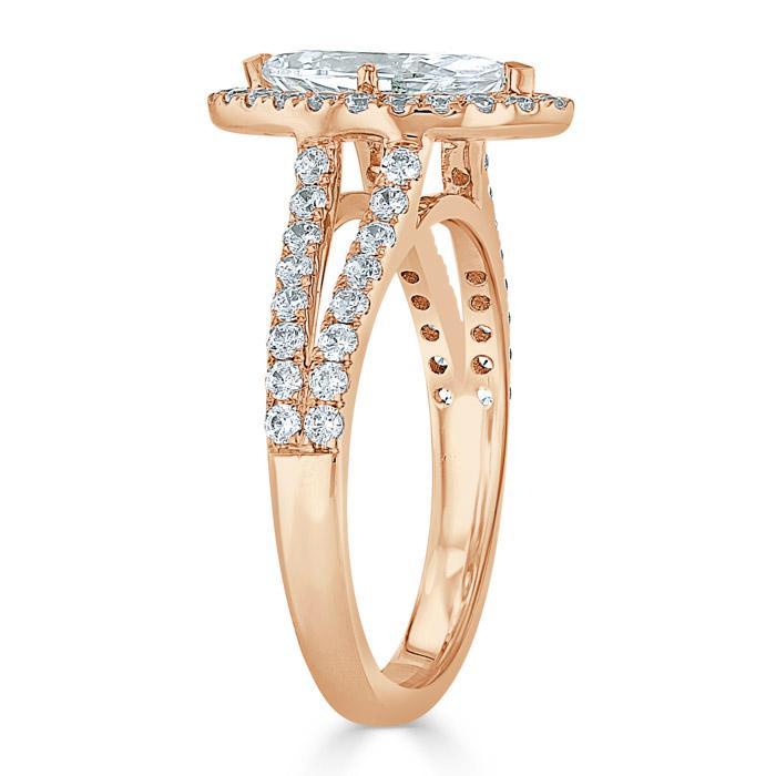 Marquise Cut Lab Diamond Halo Engagement Ring, Tiffany Style