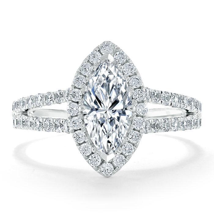 Marquise Cut Lab Diamond Halo Engagement Ring, Tiffany Style