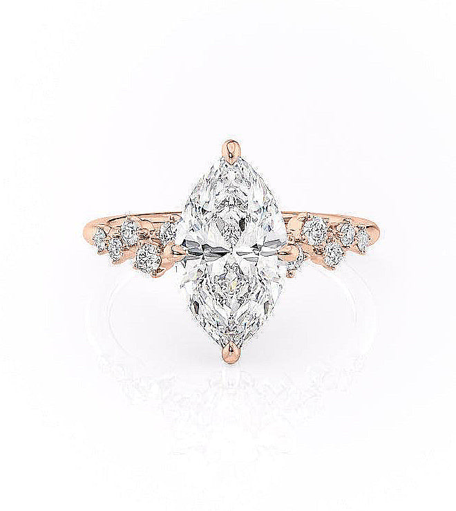 Marquise Cut Lab Diamond With Hidden Halo And Side Stones