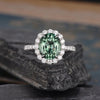 Oval Cut Green Tourmaline, Traditional Halo Design