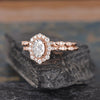 Oval Cut Lab Diamond Bridal Ring Set, Vintage Inspired