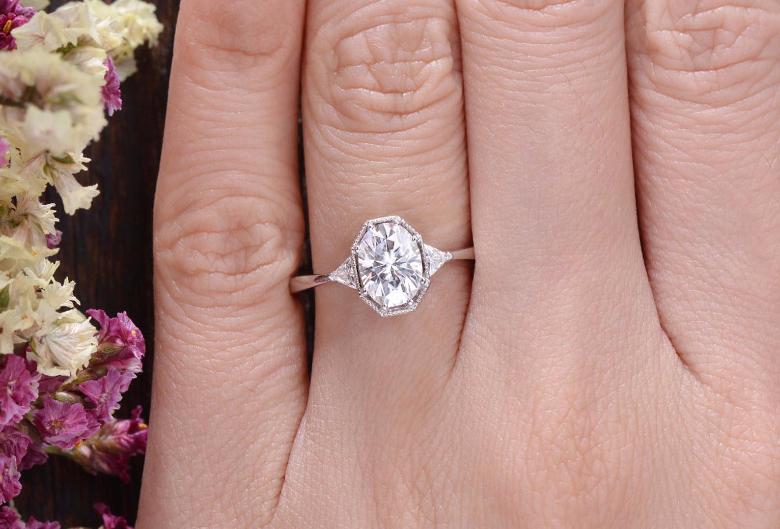 Oval Cut Lab Diamond Engagement Ring, Edwardian Design