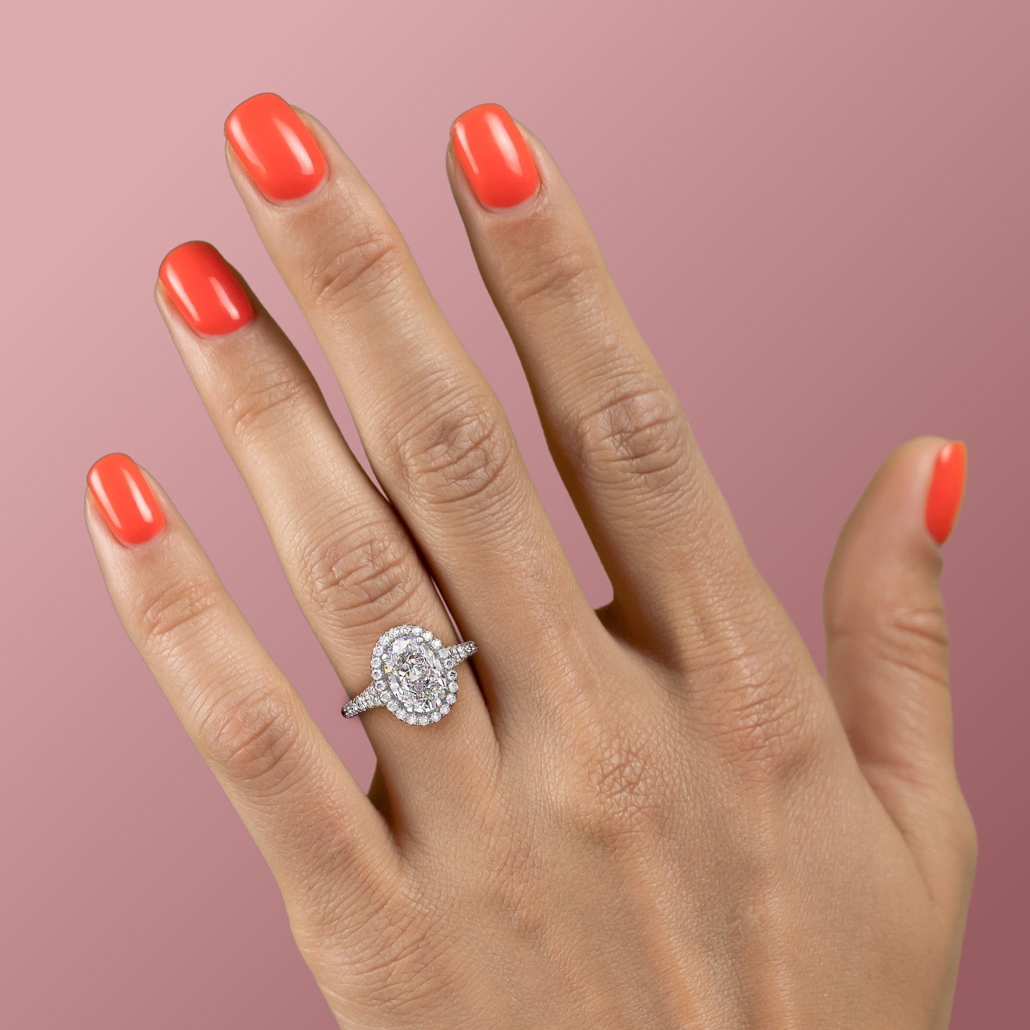 Oval Cut Lab Diamond Engagement Ring, Halo Setting