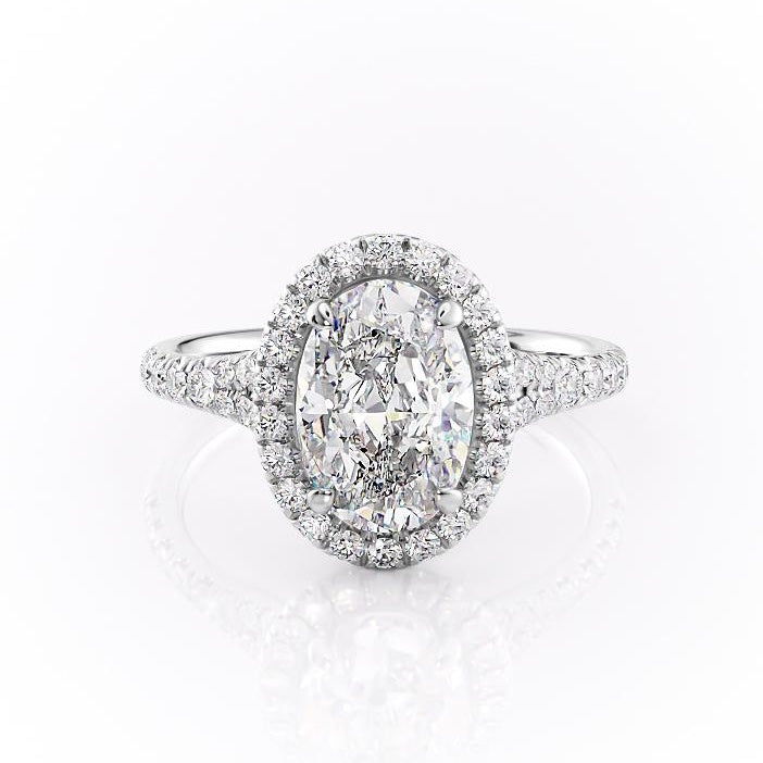 Oval Cut Lab Diamond Engagement Ring, Halo Setting