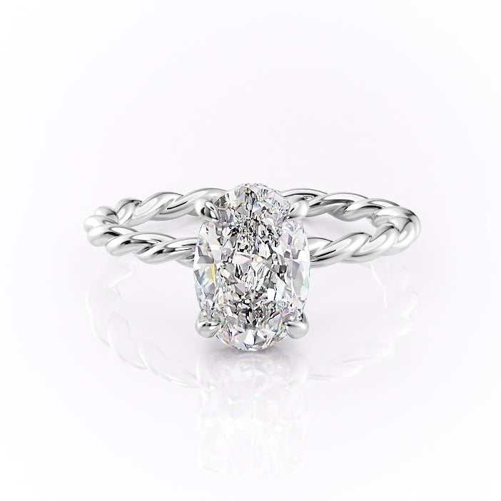 Oval Cut Lab Diamond Engagement Ring, Hidden Halo & Twisted Band