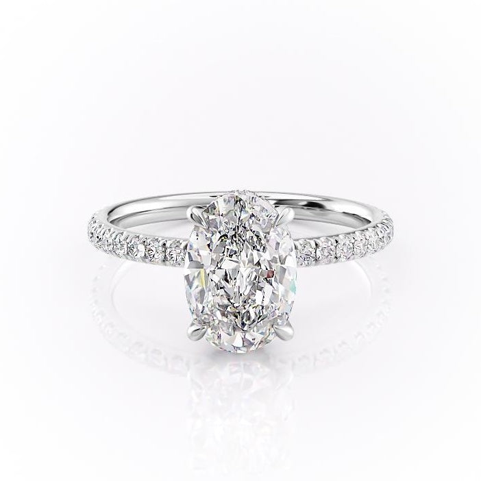 Oval Cut Lab Diamond Engagement Ring, Hidden Halo