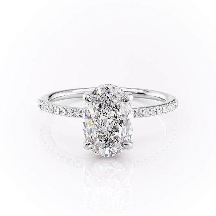 Oval Cut Lab Diamond Engagement Ring, Hidden Halo