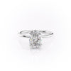 Oval Cut Lab Diamond Engagement Ring, Plain Band & Hidden Halo