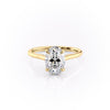 Oval Cut Lab Diamond Engagement Ring, Plain Band & Hidden Halo