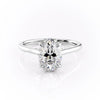 Oval Cut Lab Diamond Engagement Ring, Plain Band & Hidden Halo