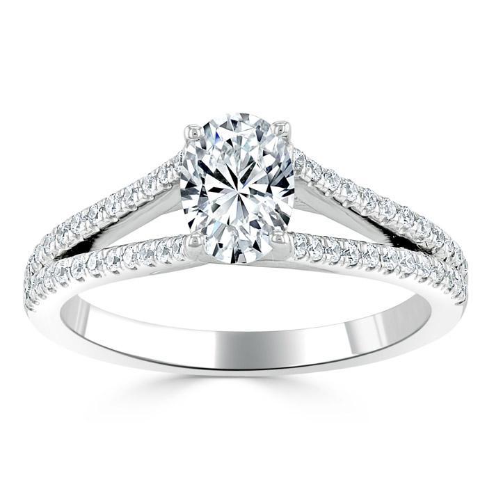 Oval Cut Lab Diamond Engagement Ring, Split Shank