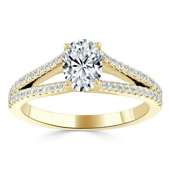 Oval Cut Lab Diamond Engagement Ring, Split Shank