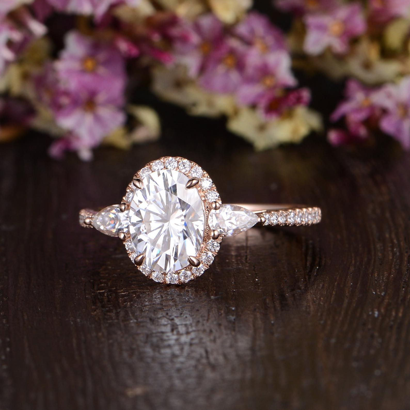 Oval Cut Lab Diamond Engagement Ring, Vintage Design