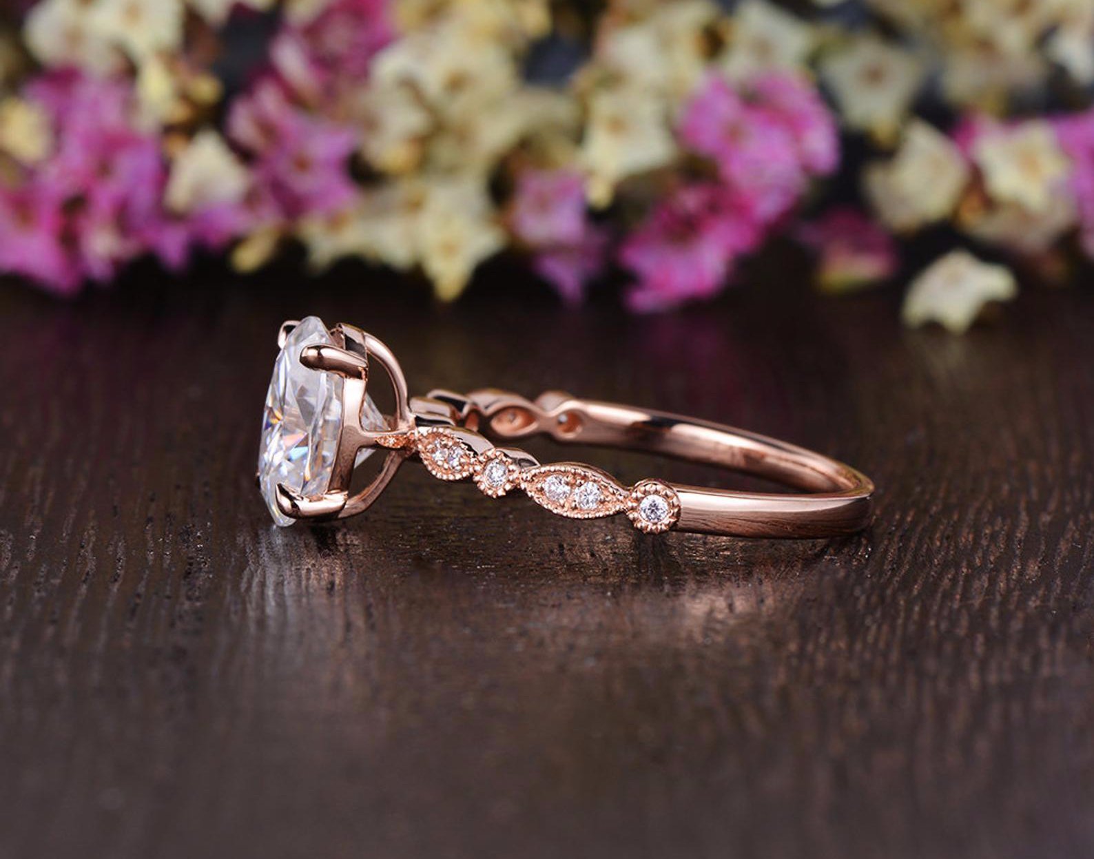 Oval Cut Lab Diamond Engagement Ring, Vintage Design