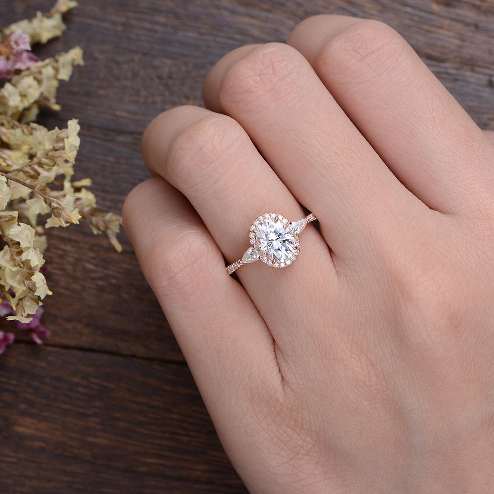 Oval Cut Lab Diamond Engagement Ring, Vintage Design