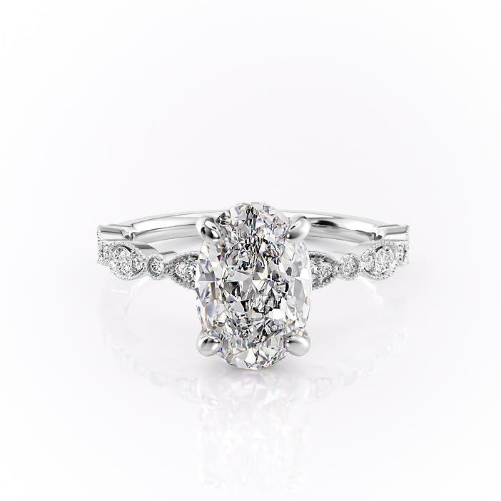 Oval Cut Lab Diamond Engagement Ring, Vintage Design