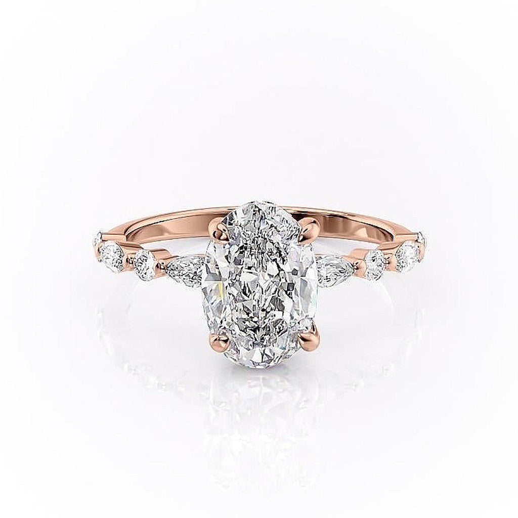 Oval Cut Lab Diamond Engagement Ring With Hidden Halo