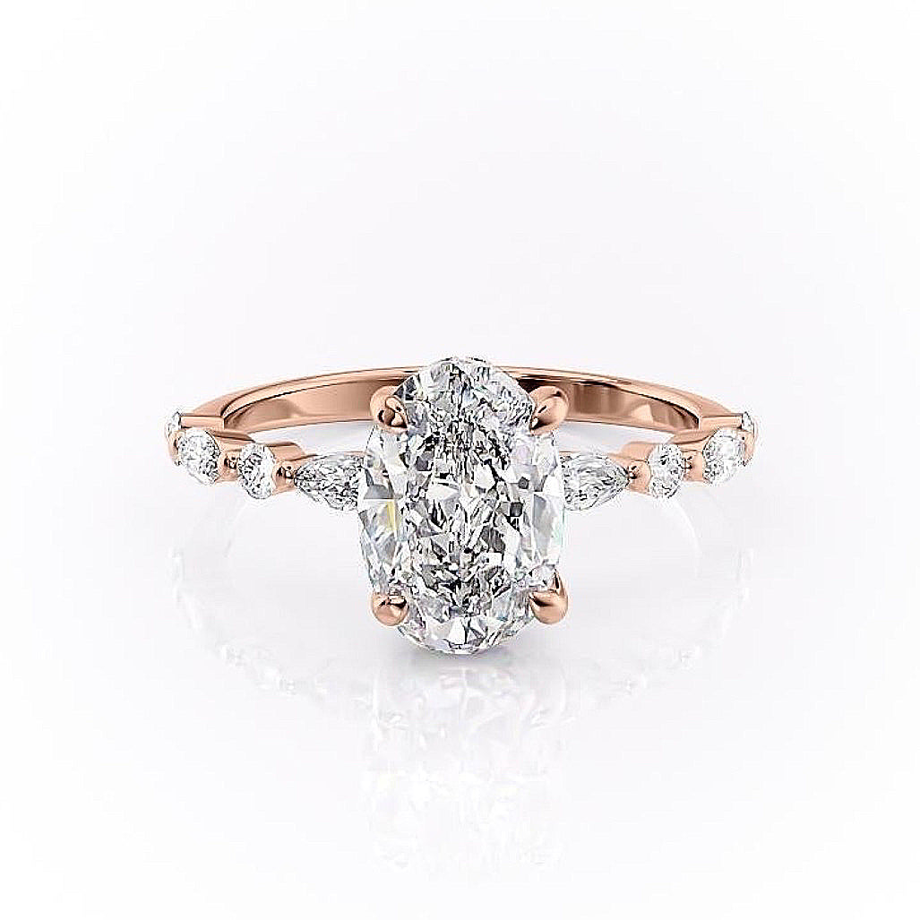 Oval Cut Lab Diamond Engagement Ring With Hidden Halo