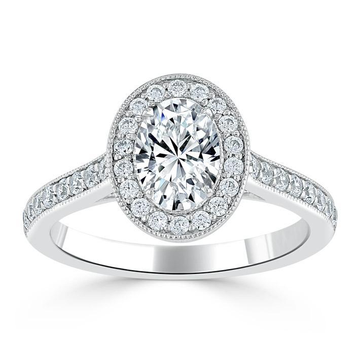 Oval Cut Lab Diamond Halo Engagement Ring, Tiffany Style