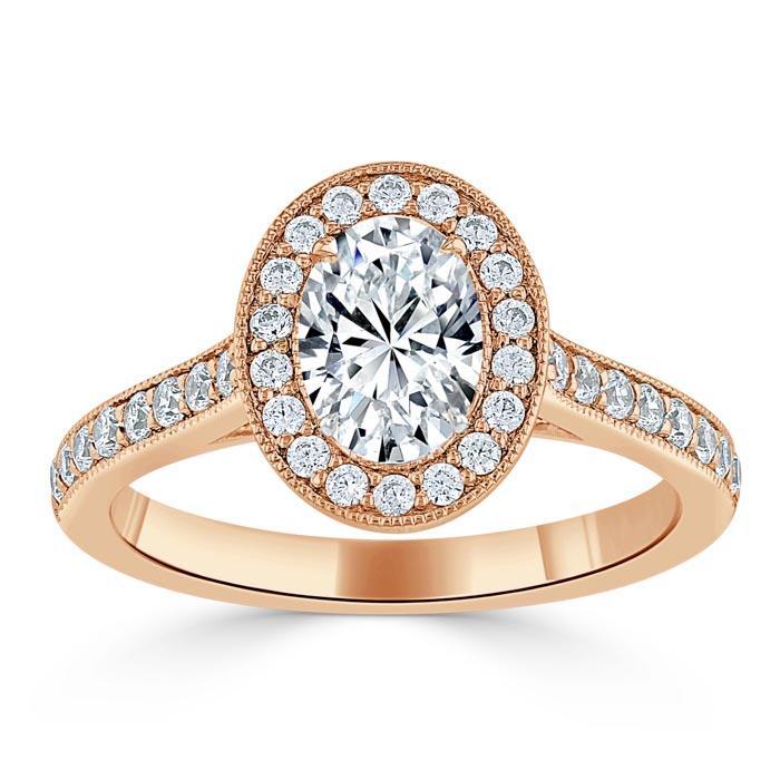 Oval Cut Lab Diamond Halo Engagement Ring, Tiffany Style