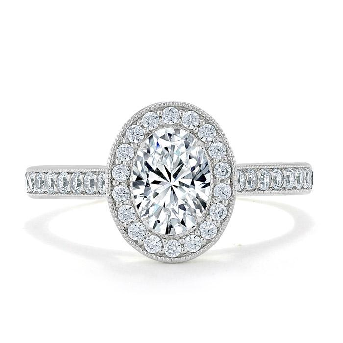 Oval Cut Lab Diamond Halo Engagement Ring, Tiffany Style